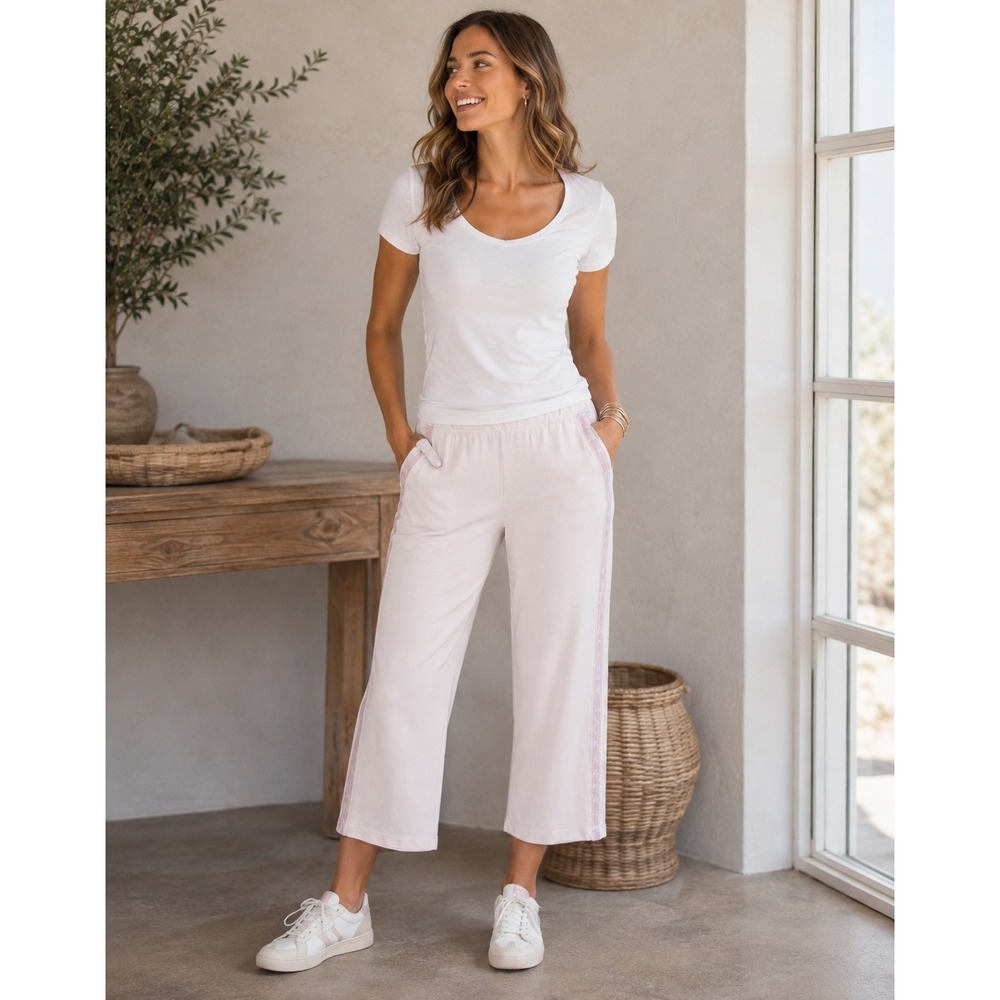 J.Jill Fit Mauve Mist PinkFrench Terry Embroidered Crop Pants Small NEW! $89
